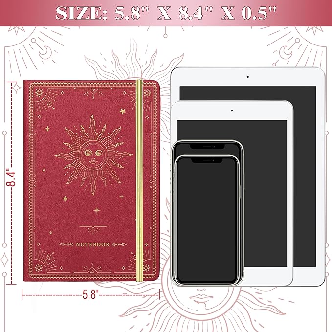 Artfan Ruled Notebook/Journal – Premium Thick Paper Faux Leather Classic Writing Notebook with Pocket + Page Dividers Gifts, Banded, Large, 144 Pages, Hard Cover, Lined (5.8 x 8.4) - Red