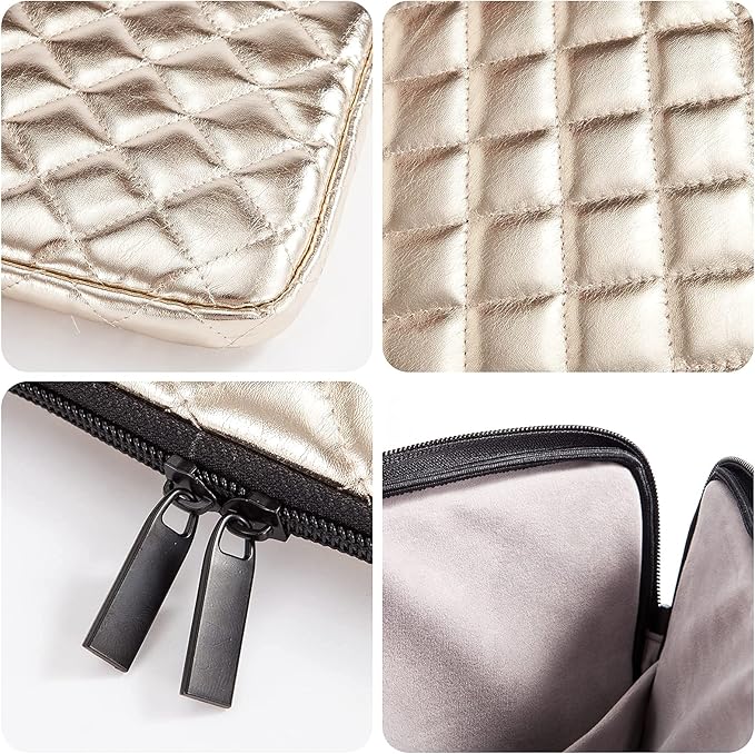 Puffy Laptop Sleeve 11 12 13 13.3 14 15 15.6 inch Case Protective Bag Quilted PU Leather Lined Padded
