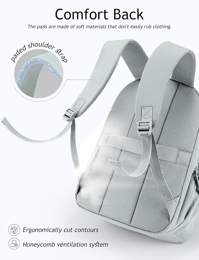 Uselike Travel Backpack for Women, 15.6 Inch Laptop Backpack, Quilted College Bookbag, Cute Work Backpacks, Water Resistant (Dawn Grey)