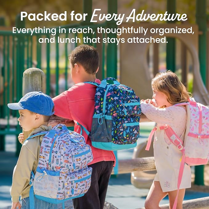 Bentgo Kids Backpack - Lightweight 14” Backpack in Fun Prints for School, Travel, & Daycare, Ideal for Ages 4+, Roomy Interior, Durable & Water-Resistant Fabric, & Loop for Lunch Bag (Shark)