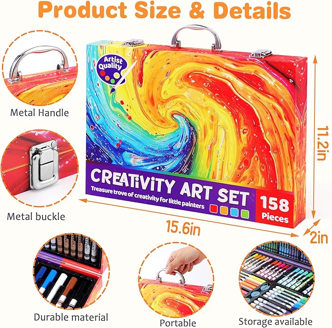 158 Pcs Art Supplies for Kids Ages 4-8, 6-8, Deluxe Art Kit Crafts Drawing Painting Set with Crayons, Colored Pencils, Markers - Christmas Gift for 4 5 6 7 8 9 10 11 12 Year old Toddlers Girls Boys