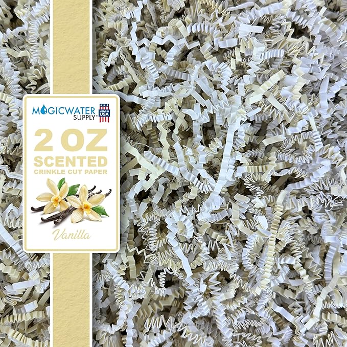 MagicWater Scented Crinkle Cut Paper - 2 oz - Vanilla - Perfect for Shredded Paper Filler, Basket Filler, Gift Boxes, Bridesmaid Gifts, Christmas Stuffers & More – For All Occasions
