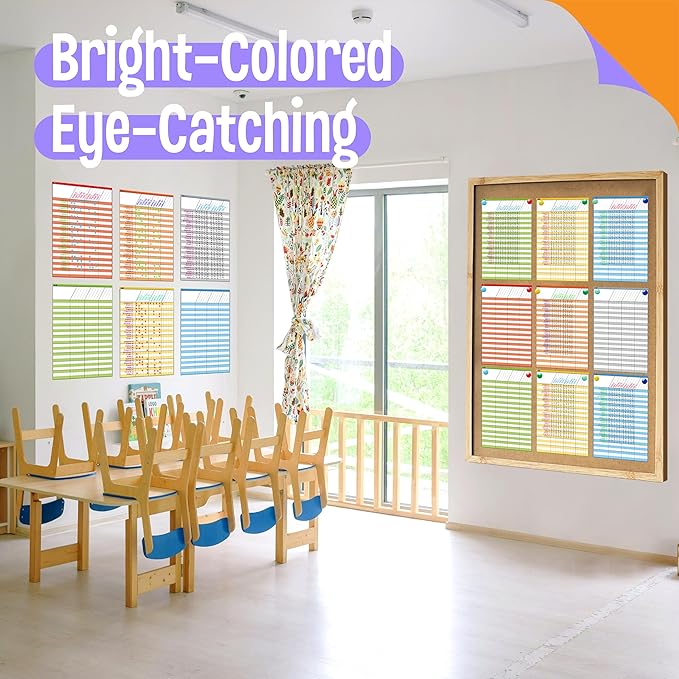 6 Pack Dry Erase Incentive Chart, 6 Multi-Color Tracking Chart for Chore/Responsibility/School Attendance/Homework Progress Tracking, 27 Rows X 15 Columns (11" x 17")