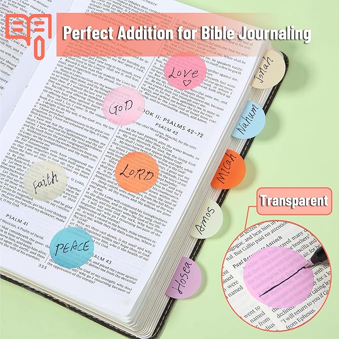 Mr. Pen- Round Transparent Sticky Notes, 1.1” Diameter, 14 Pads, 560 Sheets, Colorful, Water-Resistant See-Through Sticky Notes & Fineliner, Smooth Writing, Note Tabs for Bible Journaling, Studying