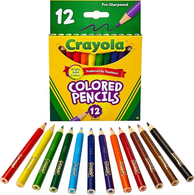 Crayola Short Barrel Colored Woodcase Pencils, 3.3 mm, 12 Assorted Colors/Set / 24 Pack