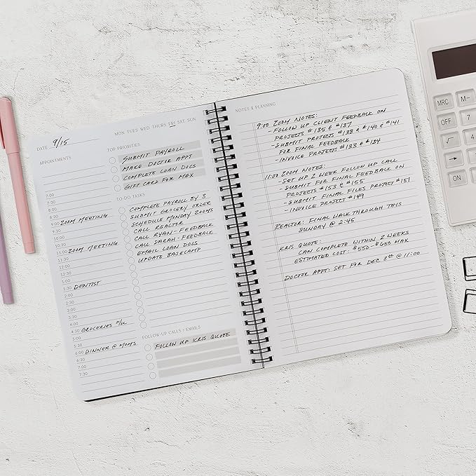 Beautiful Daily Planner And Notebook With Hourly Schedule - Aesthetic Spiral To do List Notepad to Easily Organize Your Tasks And Appointments - Stylish Book And School Or Office Supplies For Women