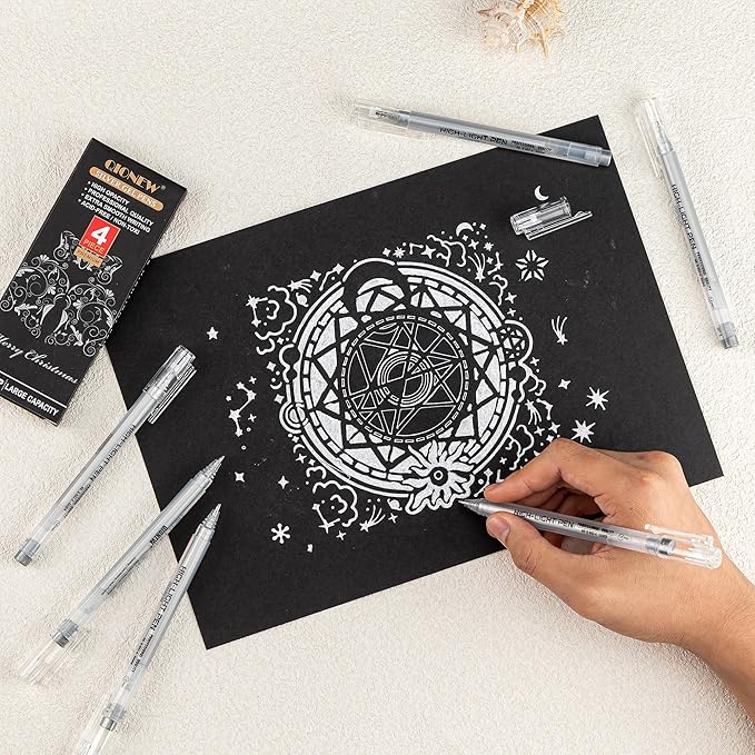 Qionew Silver Gel Pens,3 Pack, 1mm Fine Point,Opaque Ink Silver Pens, Gel Pen Set for Artists,for Black Paper Drawing, Card Making,Journaling, Coloring, Bullet Journaling