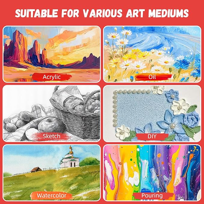 Simetufy 12 x 12 inch 12 Pack Painting Canvas Boards- Gesso Primed Acid-Free 100% Cotton Canvas Panels for Acrylics Oil Watercolor Tempera Paints