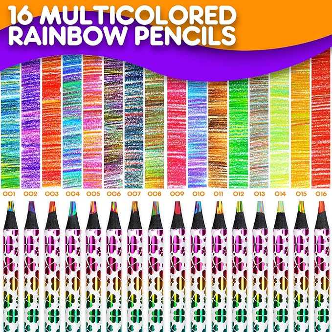 nsxsu Art Supplies for Kids Teens Adults, 16 Rainbow Pencils Drawing Supplies, Jumbo Multi Colored Pencils for Sketching Drawing, Tween Girls Trendy Stuff Birthday Party Favor Crafts for Boys 6-12