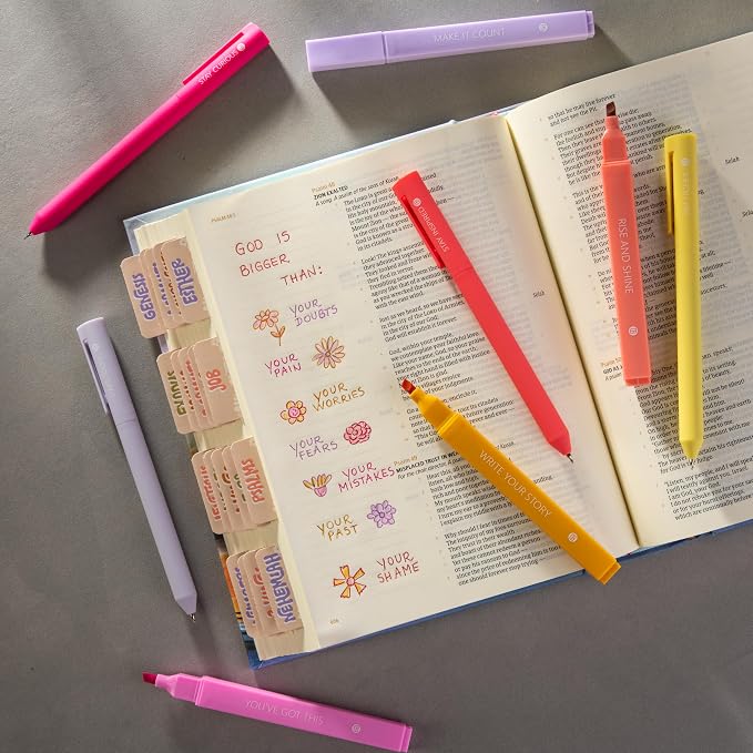 DIVERSEBEE Aesthetic Highlighters and Gel Pens, No Bleed (Inspire) | 8 Pack Colored Bible Highlighters, Assorted Colors Cute Journaling Pens, Bible Study Supplies, Bible Markers
