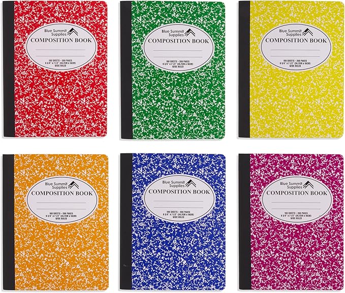 Blue Summit Composition Notebook Bulk, Assorted Color Composition Notebook Wide Ruled Bulk, Marble, 100 Sheets per Book, Bulk 48 Pack