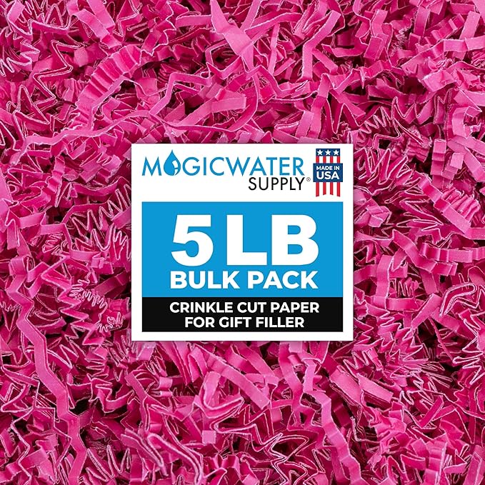 MagicWater Crinkle Cut Paper for Gift Baskets - 5LB - Pink - Perfect for Shredded Paper Filler, Basket Filler, Gift Boxes, Bridesmaid Gifts, Christmas Stuffers & More – Ideal for All Occasions