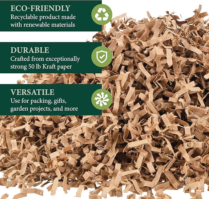 Arcadia Garden Products Confetti Cut Kraft Paper Shred Filler, Recyclable Packing for Packaging, Shipping, Moving, Cushioning, Gift Baskets, Gift Wrapping, Holidays, and Crafts, 10 lb