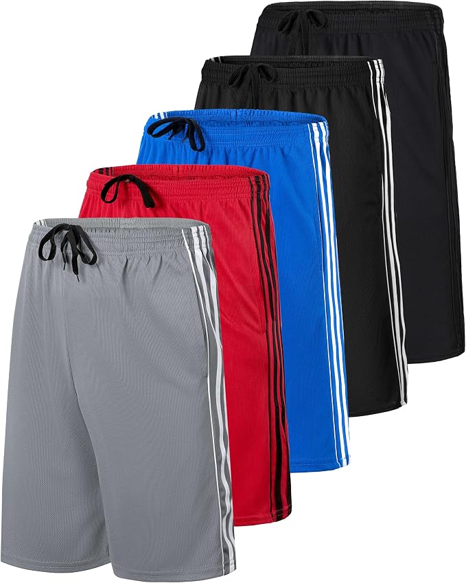 Real Essentials 5 Pack: Boys' Mesh Basketball Athletic Shorts with Pockets – Teen Kids Youth Quick Dry Soccer Running Gym