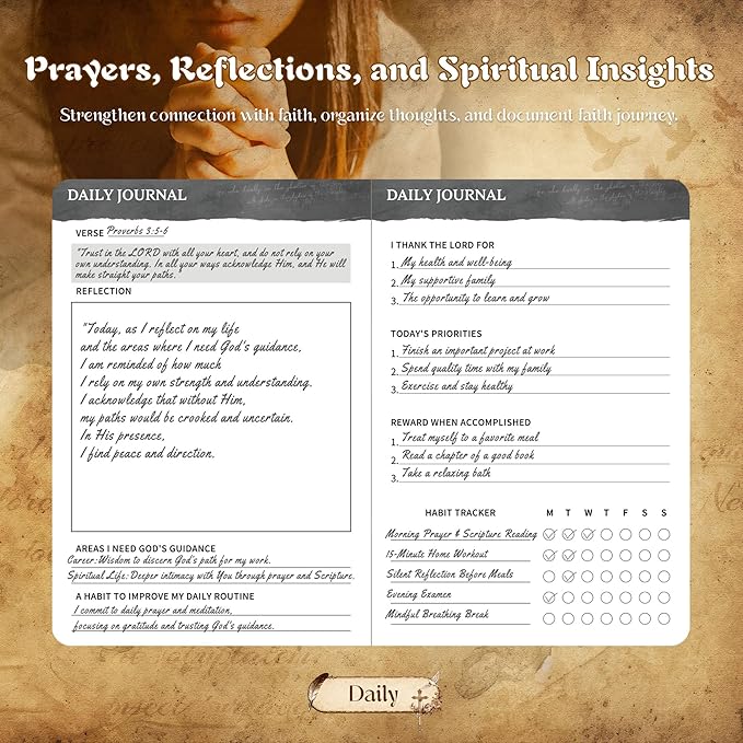 Ospelelf Daily Bible Prayer Journal for Men, Zippered Leather Scripture Study Notebook Religious Planner for Reflection & Gratitude, Ideal Gift for Jesus Faith Believers, Undated 3 Months, Brown