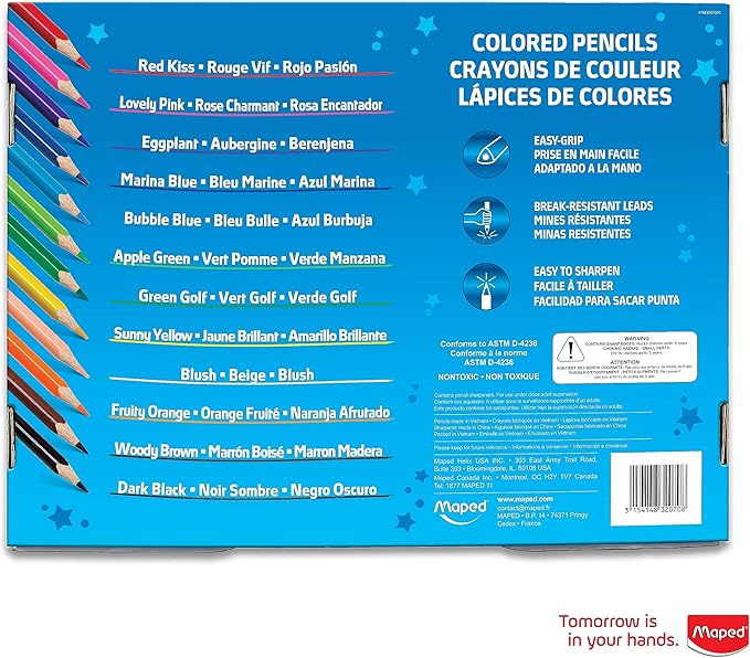 Maped - Color'Peps Triangular Colored Pencils School Pack 240 Pack + 5 FREE Pencil Sharpeners - Creating Vibrant Art - Vibrant Color Variety