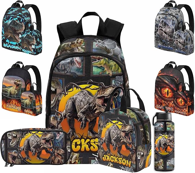M YESCUSTOM Custom Dinosaur Backpack for Boys Personalized Elementary Boys Backpack with Name, Kids School Bookbag Shoulder Bag Multi Travel Backpack Casual Daypack Bag for Teenager School Camping