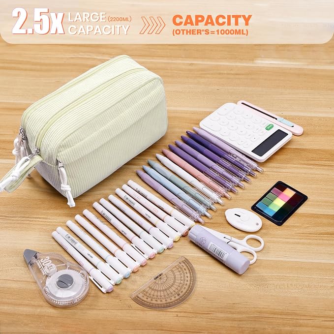 Big Capacity Pencil case,Soft Corduroy Pencil Bag with 3 Compartment,Pencil Pouch School Supplies Cute Pencil Box Pencil Bag for Teen Girls Boys College