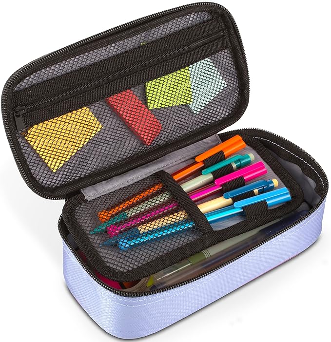 Five Star Pencil Pouch, Pen Case, High-Capacity Zipper Pouch, Storage Organizer for School Supplies Earbuds Chargers Cables Makeup, Lilac/Berry (500211F-ECM)