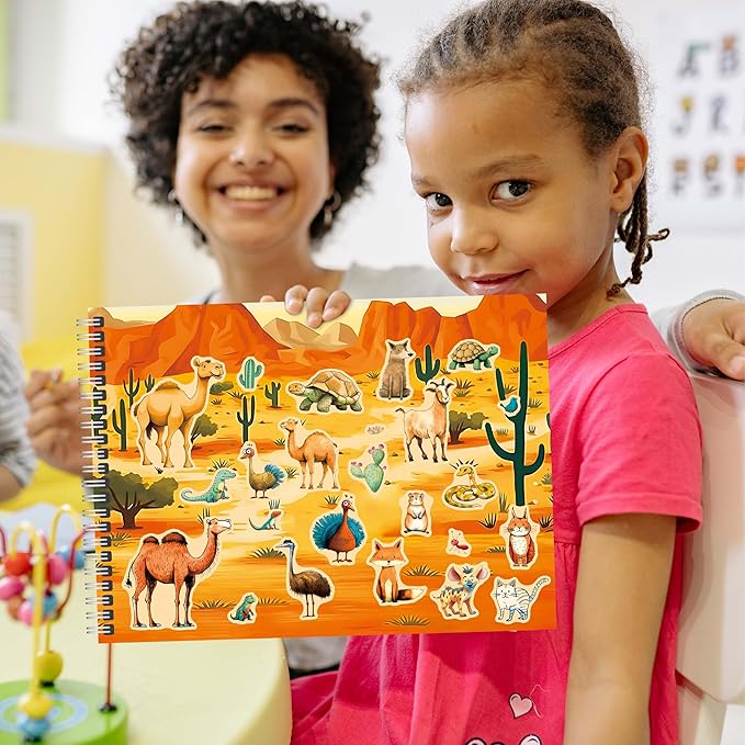 Animal Habitat Sticker Book, 780+ Stickers & 15 Animal Habitat Scenes, Side By Side Activity Book Funny Sticker Books Educational Game- Great for Toddlers, Kids, Boys & Girls