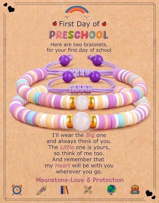 Back to Stuff First Day of Kindergarten Preschool Bracelets Mommy and Me Gifts for Mother Daughter Bracelets