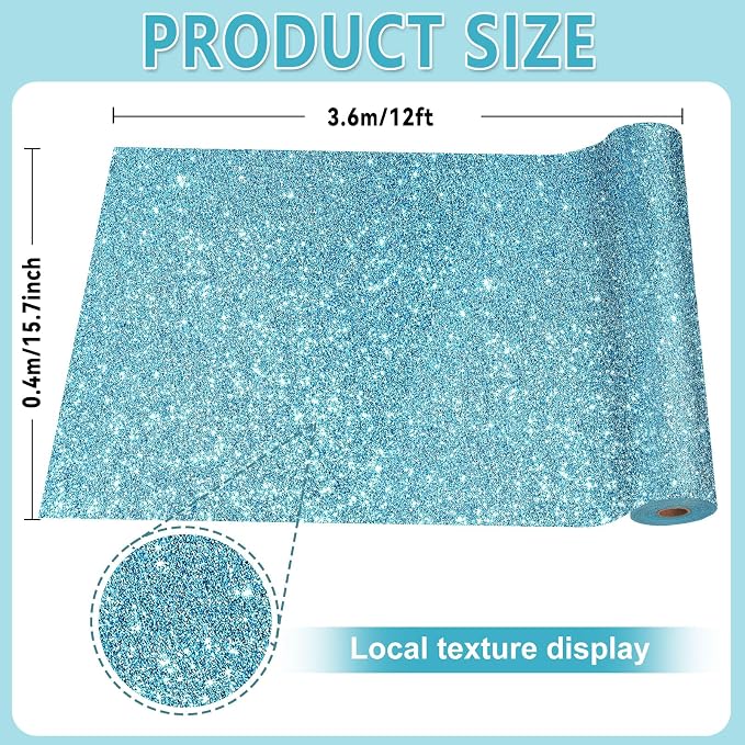 Glitter Light Blue Bulletin Board Roll Non-Woven Fabric Poster 15.7" x12 Ft
