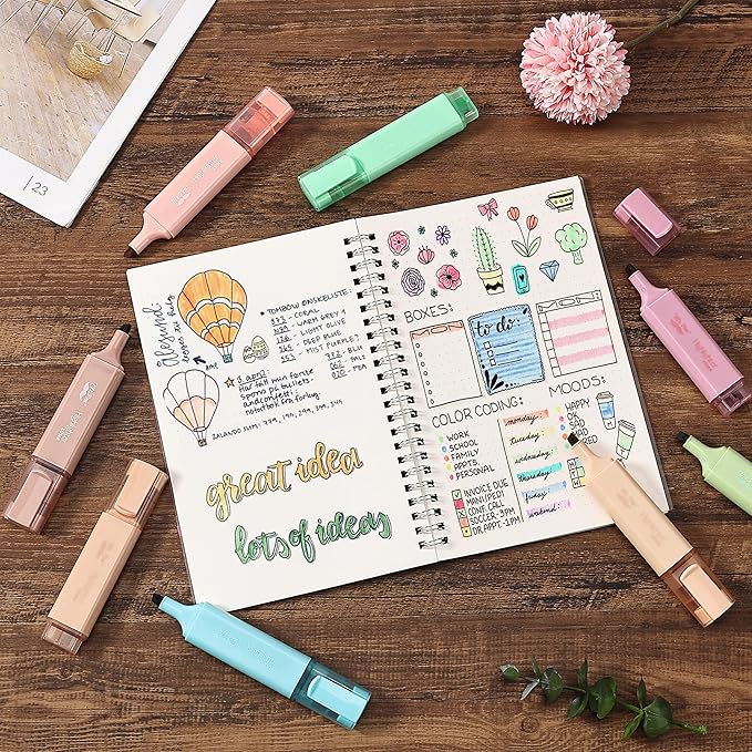 Mr. Pen- Highlighters, 8 Pack, Vintage Colors, Highlighters with Firm Chisel Tip, Quick Dry & Non-Toxic, No Bleed on Standard Paper, Ideal for Highlighting, Underlining, Journaling & Coloring