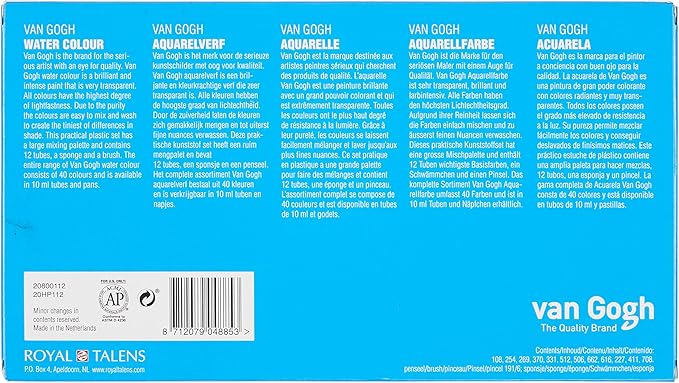 Van Gogh Watercolor Paint Set, Plastic Pocketbox, 12x10ml General Selection