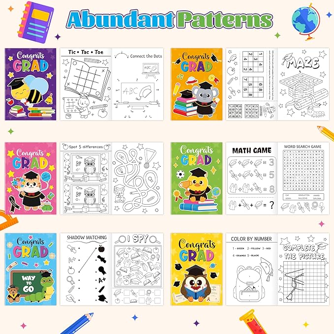 JAPBOR Kindergarten Graduation Coloring Books - 24PCS Mini Color Activity Book Bulk for Kids Preschool Graduate Activities Party Favor, Congrats Grad Small DIY Colour Pages for Classroom Game Gifts