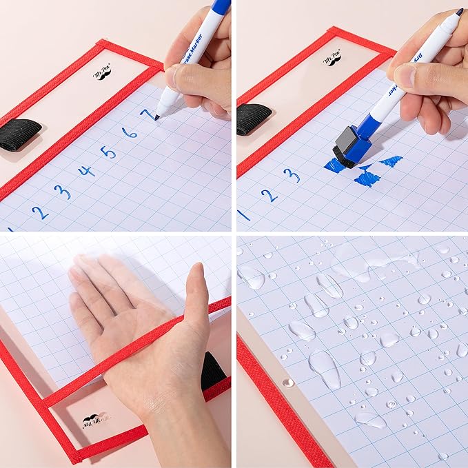 Mr. Pen- Reusable Dry Erase Pocket Sleeves, 10" x 14", 6 Pack, Colorful, Clear Plastic Paper Sleeves, Ticket Holders, Clear Plastic Sheet Protectors, Teacher, School, Classroom Supplies