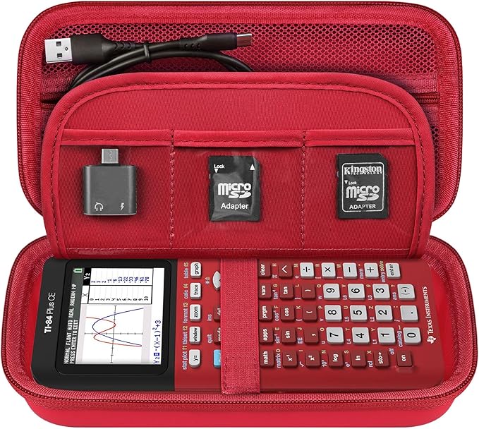 Elonbo Carrying Case for Texas Instruments TI-84 Evo/TI-84 Plus CE Evo Graphing Calculator, Extra Mesh Pocket Fits Charging Cable Charger Manual, Red