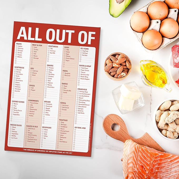 Knock Knock All Out Of Grocery List Note Pad, 6 x 9-inches (Red)