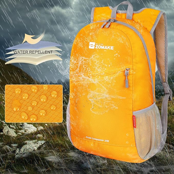 ZOMAKE Lightweight Packable Backpack 20L, Foldable Small Daypack for Hiking | Water Resistant Backpacks Day Bag for Travel Outdoor Camping Sport, Everyday Carry, Multi Compartment Storage(Yellow)