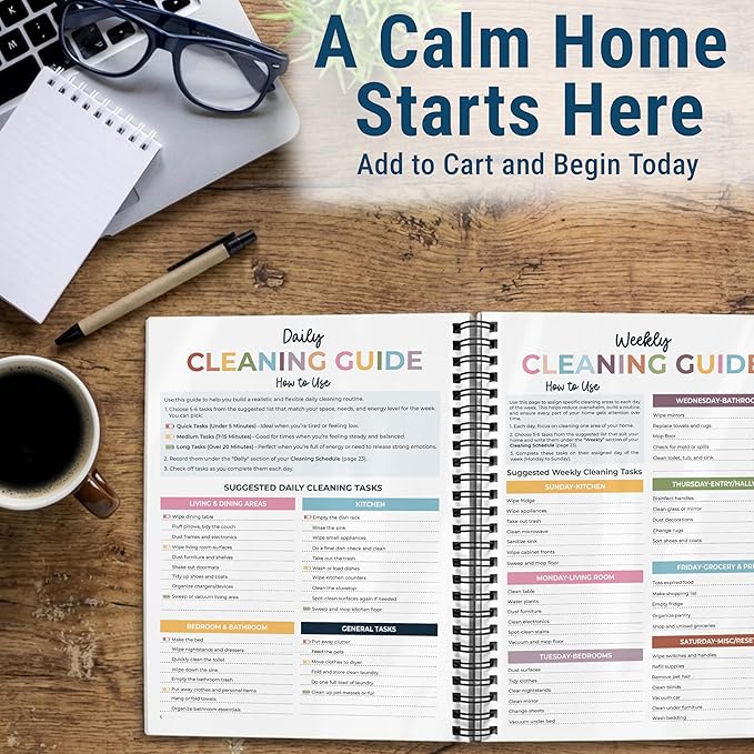 ADHD Cleaning Planner - Daily, Weekly & Monthly Cleaning Checklist Organizer for Adults & Teens, Break Chores Into Small Wins, Glossy Erase Checklists - Planning Pages (version 2)