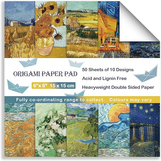 Origami Paper 6x6 Double Sided 50 Sheets 10 Colors origami kit Japanese Chiyo Square Craft Kits Easy Fold Arts Crafts DIY Handwork Van Gogh