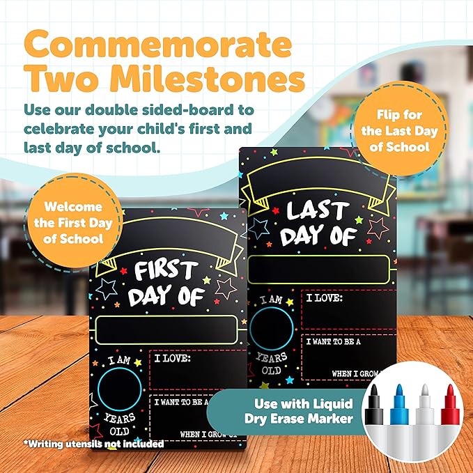First Day Last Day of School Double Sided Sign (Dry Erase Board for Liquid Chalk Markers - 12" x 7.9")
