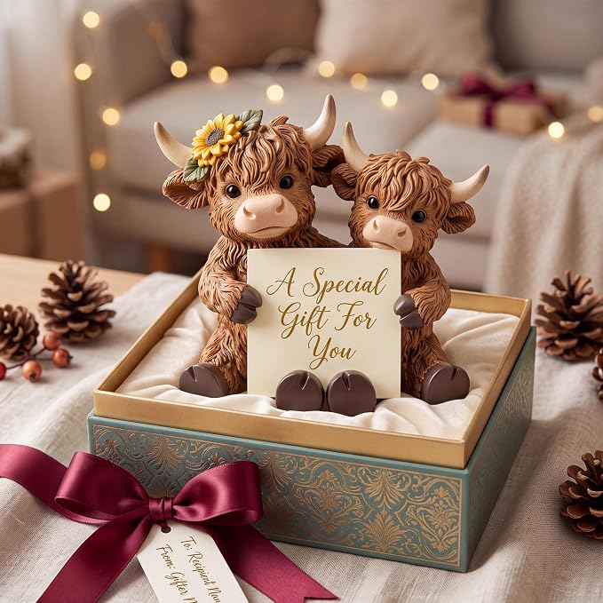 Highland Cow Pop up Sticky Dispenser Resin Sticky Note Holder Include 1 Pad of Pop up Notes 3x3 Inch 100 Sheets, Cute Highland Cow Note Holder for Back to School Office Desk Supplies