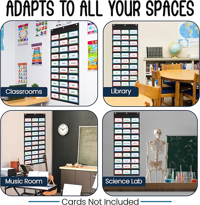 Essex Wares - 17" Wide x 44" Tall Pocket Chart, Black - Sturdy Pocket Chart for Classroom for Sentence Strips - Easy to Use & Hang, Reusable Black Pocket Chart