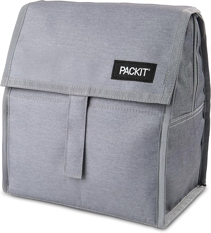 PackIt(R) Freezable Lunch Bag, Gray Fog, Built with EcoFreeze(R) Technology, Foldable, Reusable, Zip and Velcro Closure with Buckle Handle, Designed for Work Lunches and Fresh Lunch On the Go