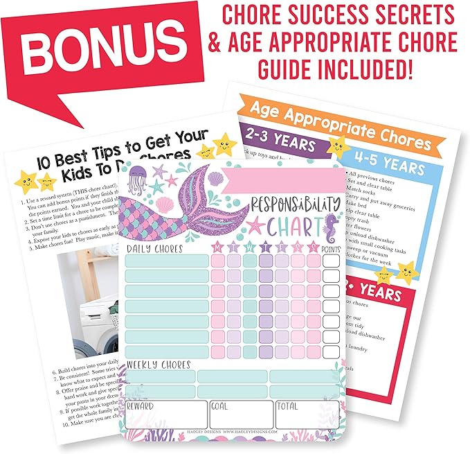 Hadley Designs Magnetic Chore Chart for Kids – Reward Chart for Kids, Dry Erase Responsibility Board for Children at Home, Fridge Behavior Tracker for Daily & Weekly Tasks, Mermaid Toddler Chore Board