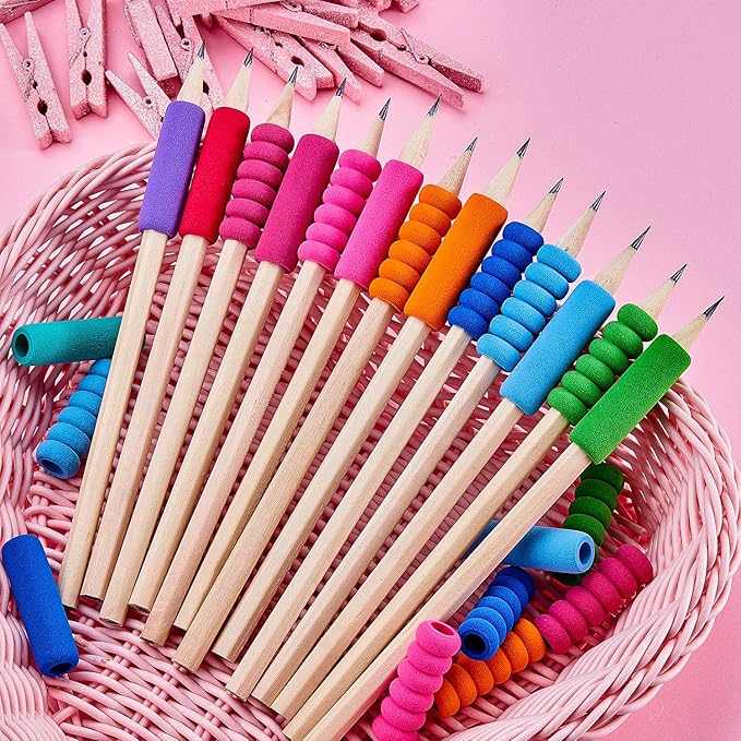 Outus Foam Pencil Cushion Writing Aid for Kids Students, Random Colors and Mixed Shape (150 Pcs)
