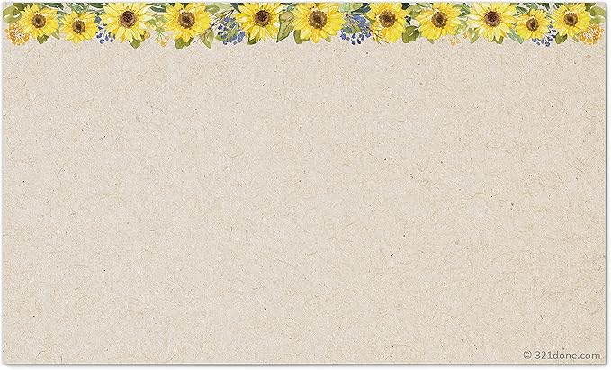 321Done Sunflower Floral Index Cards - Blank, No Lines - (50) Small 3x5 Kraft Cards - For Studying, Learning, Flashcards, Desk Notes, Messages, Notecards, Card Making - Cute, Pretty - Made in the USA