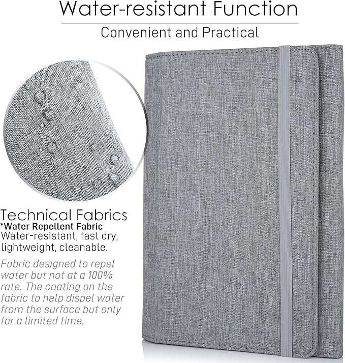 Folio Cover Compatible with Rocketbook Fusion, Everlast, Wave, Multi Organizer with Pen Loop, Zipper Pocket, Business Card Holder, Waterproof Fabric, Executive Size, Gray