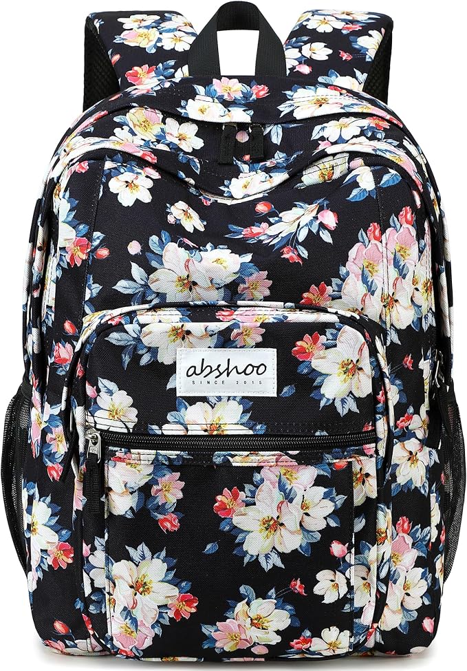 abshoo Classical Basic Floral Womens School Backpack For College Teen Girls Water Resistant Bookbag (Floral Black A)