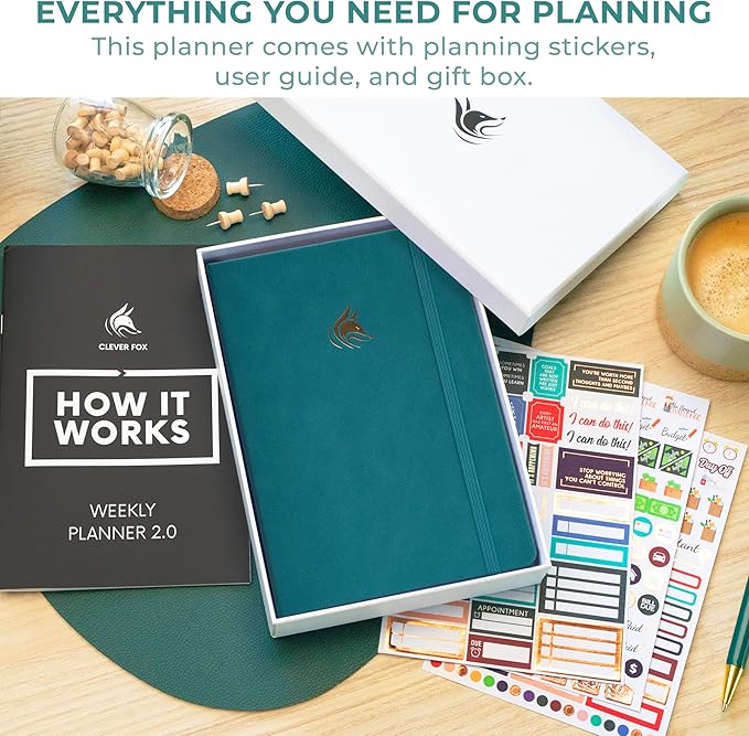 Clever Fox Planner 2nd Edition Dated Jan 2026-Jan 2027 – Colorful Weekly & Monthly Goal Setting Planner, Habit Trackers, Time Management and Productivity Organizer, Gratitude Journal, A5 (Dark Teal)