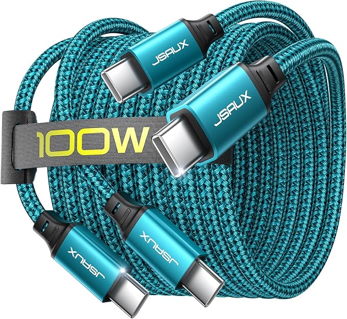 JSAUX 100W USB C to USB C Cable [2-Pack 6.6FT], Type C Fast Charging Cord for iPhone Air/iPhone 17/iPhone 17 Pro/iPhone 17 Pro Max, iPhone 16/15 Series, Galaxy S/Note Series, MacBook, iPad - Green