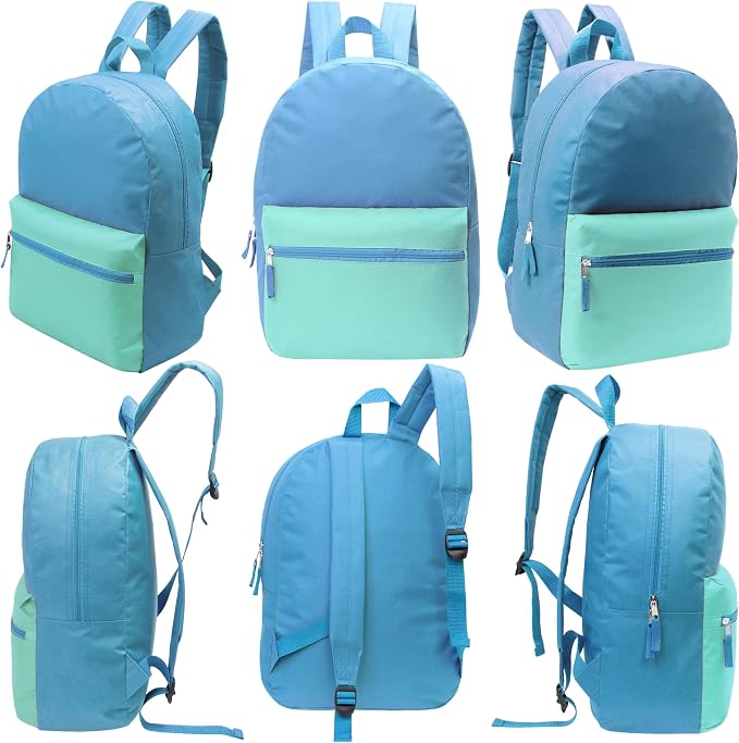 Moda West 17 Inch Bulk Backpacks with 34 Piece School Supply Kit - Case of 12 Wholesale Backpacks in Assorted Colors 6 Boy 6 Girl