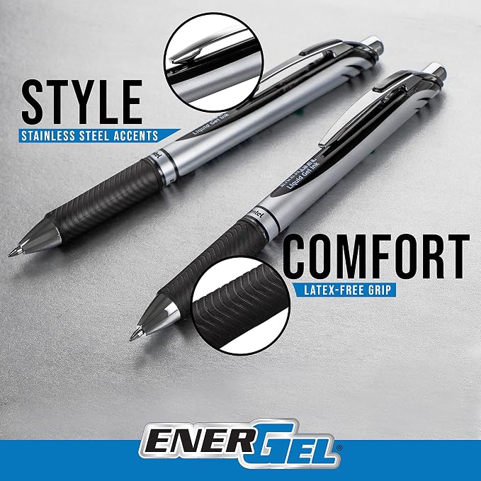 Pentel EnerGel RTX Retractable Liquid Gel Pen, (0.7mm), Medium Line, Metal Tip, Violet Ink, Box of 12 (BL77-V)
