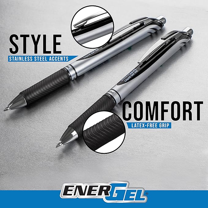 Pentel EnerGel RTX Retractable Liquid Gel Ink Pen, (0.7mm) Medium line, Lilac Ink, Box of 12 Pens (BL77-V3)