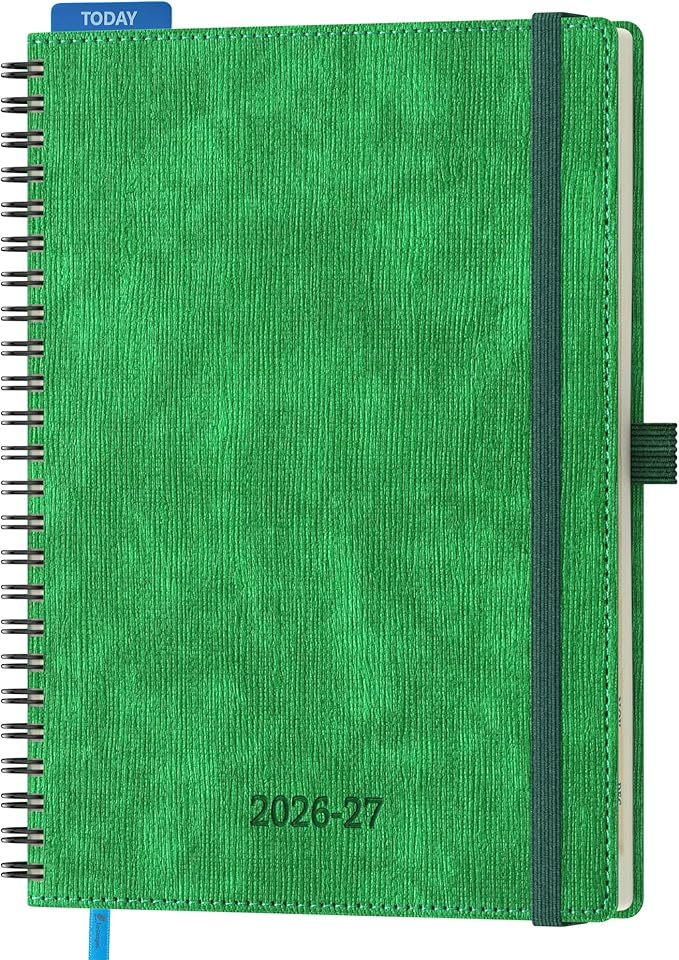 2026-2027 Planner, Daily Weekly Monthly Academic Planner, 18 Months Spiral Bound Agenda, 6.5"x 8.5", Vertical Layout, Calendar Planner, Vegan Leather Soft Cover,Green